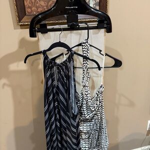 Lot of 2 Black & White Striped Halter Top and Patterned Tank Duo